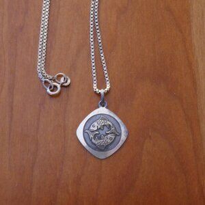 Vintage Pisches Pendant on a Silver alloy Box-link Chain
